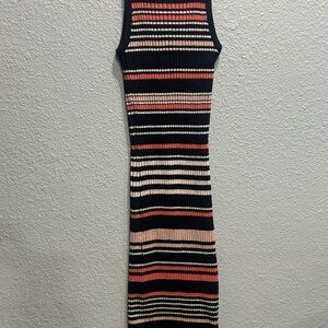 cupcakes & cashmere Ribbed Sleeveless Striped Midi Dress in Black, Cream & Coral